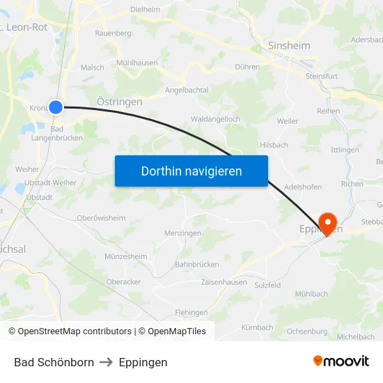 Bad Schönborn to Eppingen map