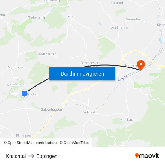 Kraichtal to Eppingen map