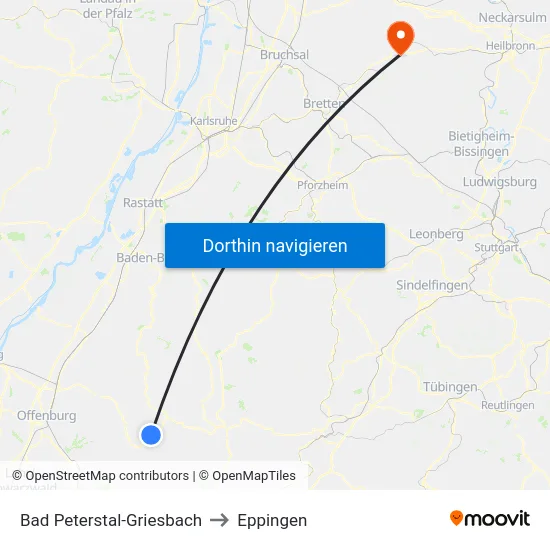 Bad Peterstal-Griesbach to Eppingen map