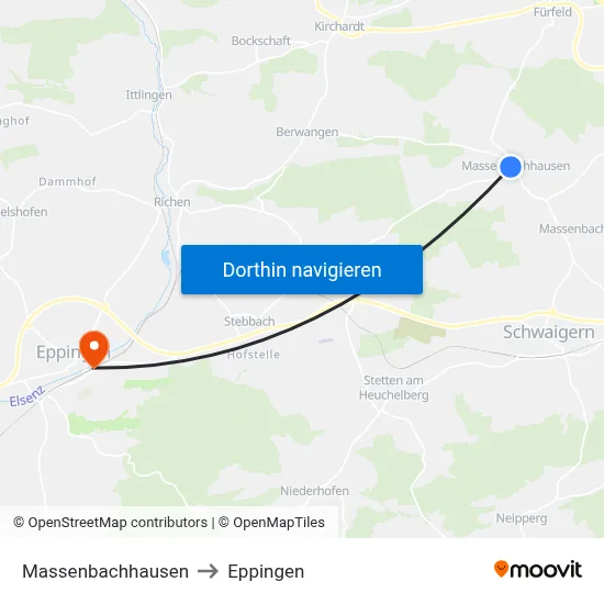Massenbachhausen to Eppingen map