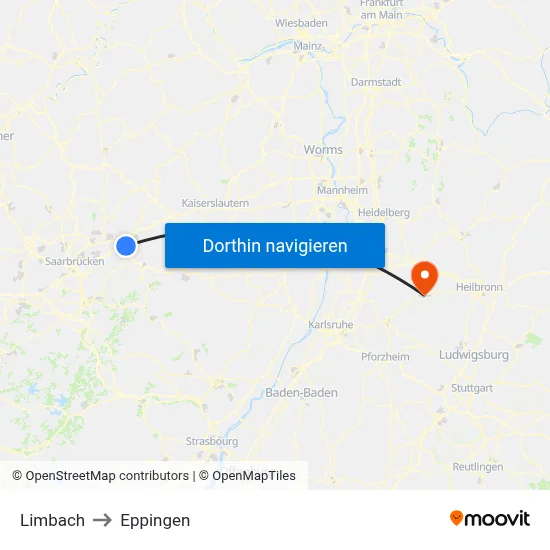 Limbach to Eppingen map