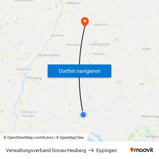 Verwaltungsverband Donau-Heuberg to Eppingen map