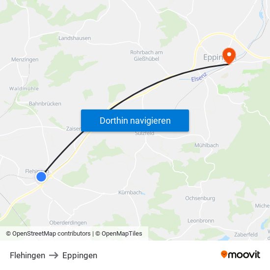 Flehingen to Eppingen map