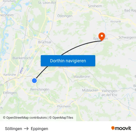 Söllingen to Eppingen map
