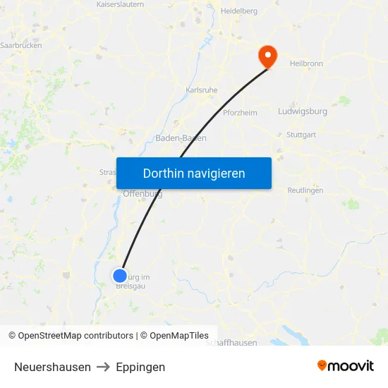 Neuershausen to Eppingen map