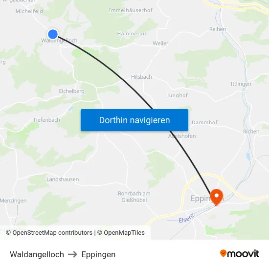 Waldangelloch to Eppingen map
