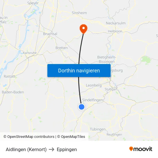 Aidlingen (Kernort) to Eppingen map
