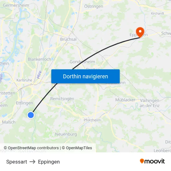 Spessart to Eppingen map