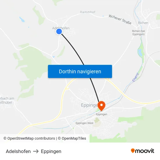 Adelshofen to Eppingen map