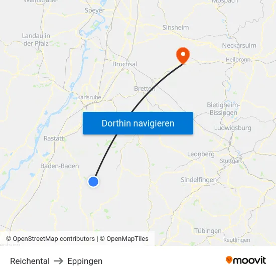 Reichental to Eppingen map