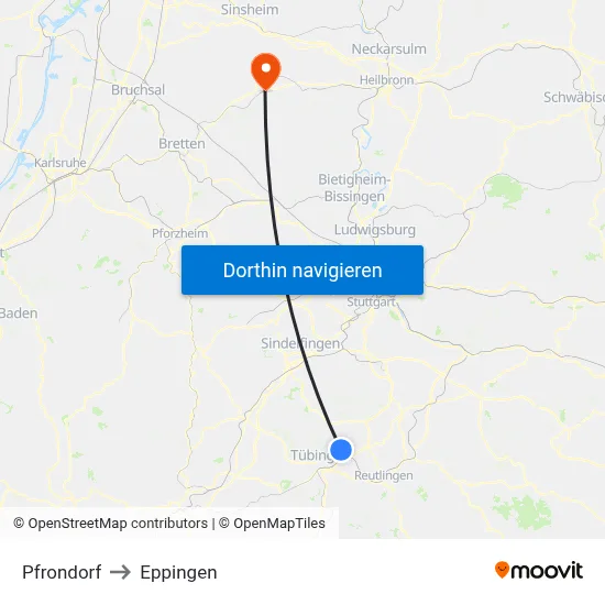 Pfrondorf to Eppingen map