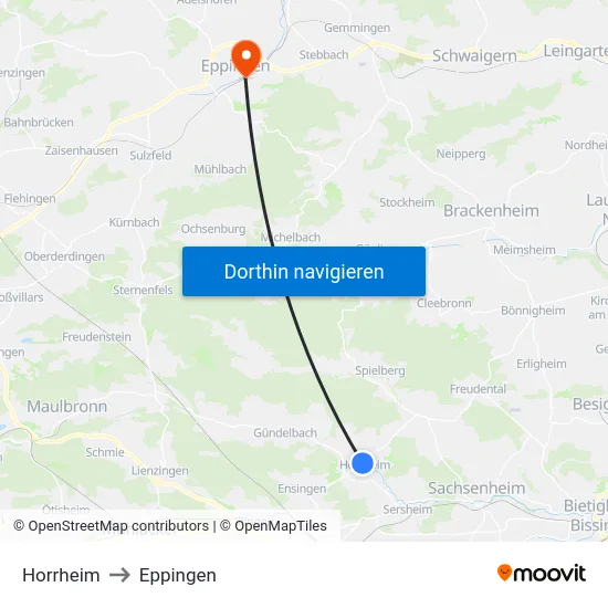 Horrheim to Eppingen map