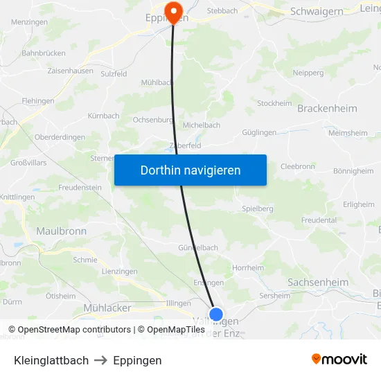 Kleinglattbach to Eppingen map