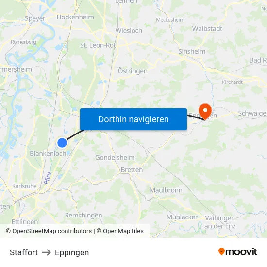 Staffort to Eppingen map