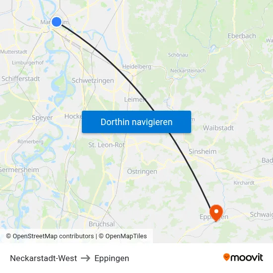 Neckarstadt-West to Eppingen map