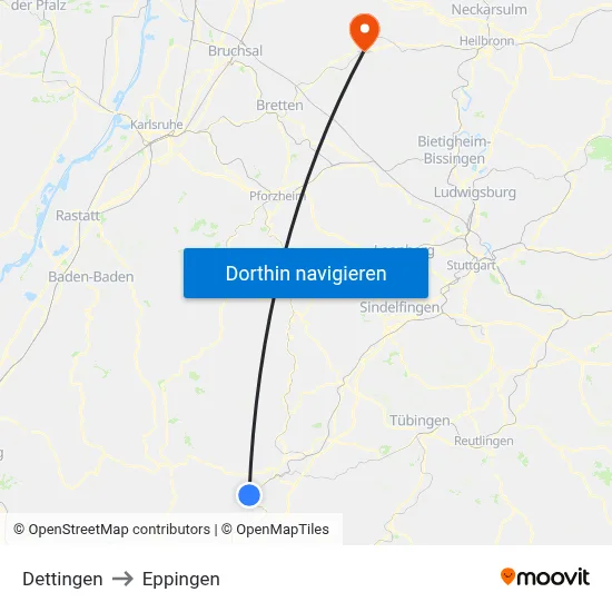 Dettingen to Eppingen map