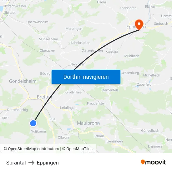 Sprantal to Eppingen map