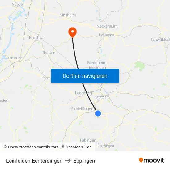 Leinfelden-Echterdingen to Eppingen map