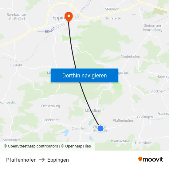 Pfaffenhofen to Eppingen map