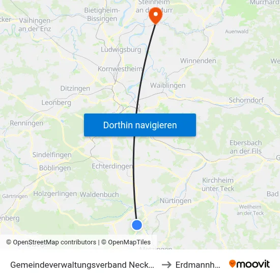 Gemeindeverwaltungsverband Neckartenzlingen to Erdmannhausen map