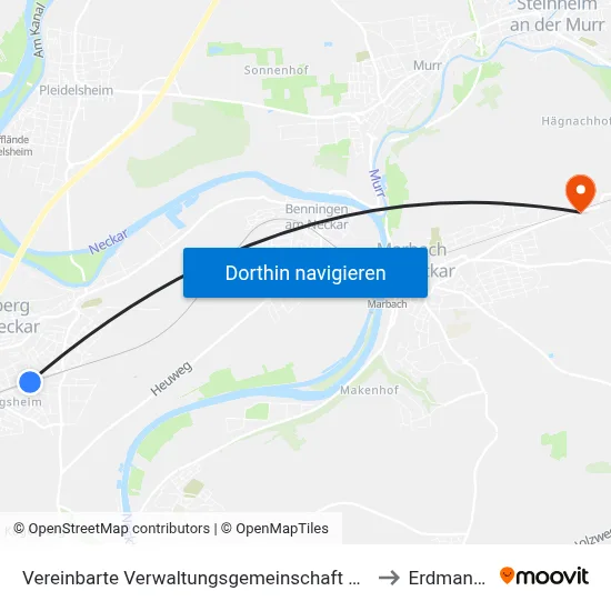 Vereinbarte Verwaltungsgemeinschaft Der Stadt Freiberg am Neckar to Erdmannhausen map