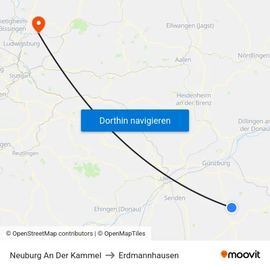 Neuburg An Der Kammel to Erdmannhausen map
