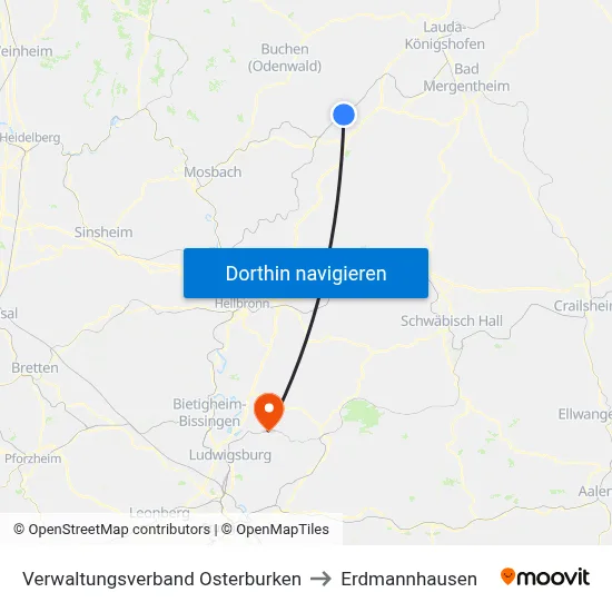 Verwaltungsverband Osterburken to Erdmannhausen map