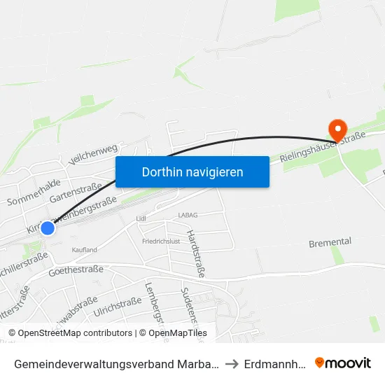 Gemeindeverwaltungsverband Marbach am Neckar to Erdmannhausen map