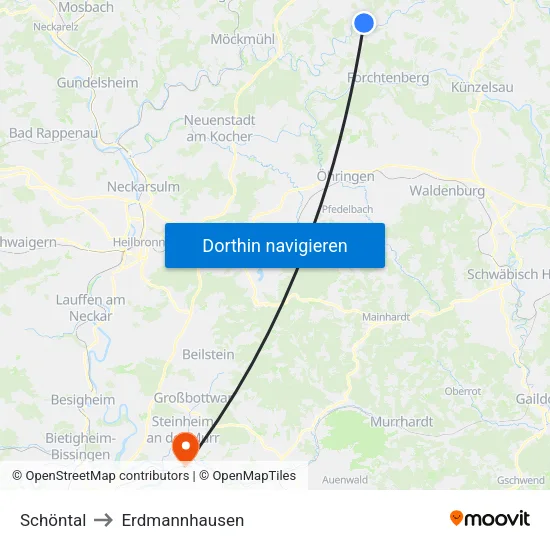 Schöntal to Erdmannhausen map