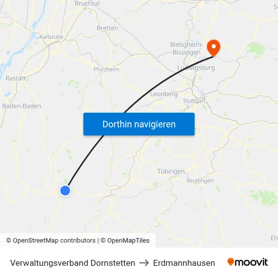Verwaltungsverband Dornstetten to Erdmannhausen map
