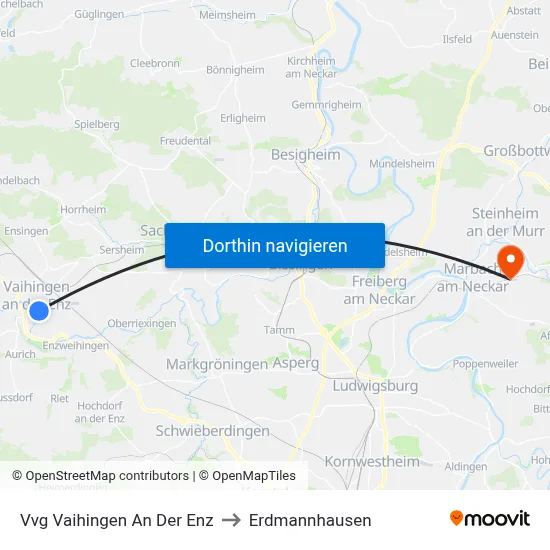 Vvg Vaihingen An Der Enz to Erdmannhausen map