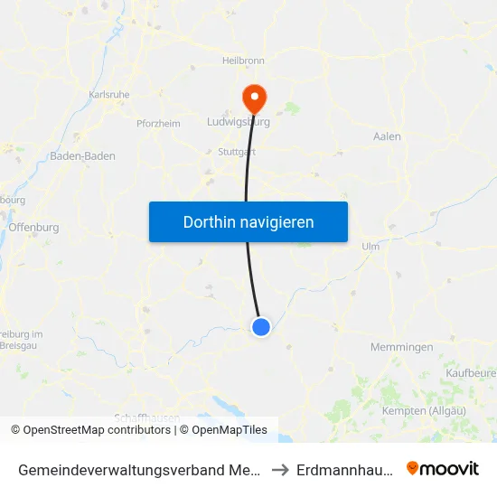 Gemeindeverwaltungsverband Mengen to Erdmannhausen map