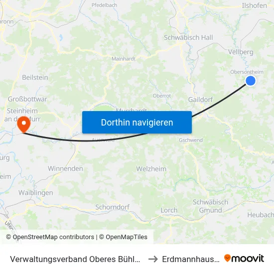 Verwaltungsverband Oberes Bühlertal to Erdmannhausen map