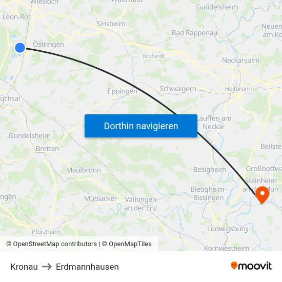 Kronau to Erdmannhausen map