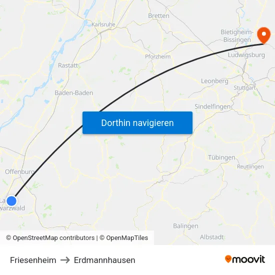 Friesenheim to Erdmannhausen map