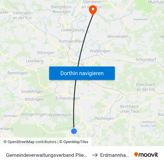Gemeindeverwaltungsverband Pliezhausen to Erdmannhausen map