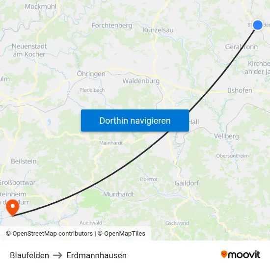 Blaufelden to Erdmannhausen map