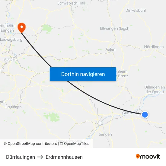 Dürrlauingen to Erdmannhausen map