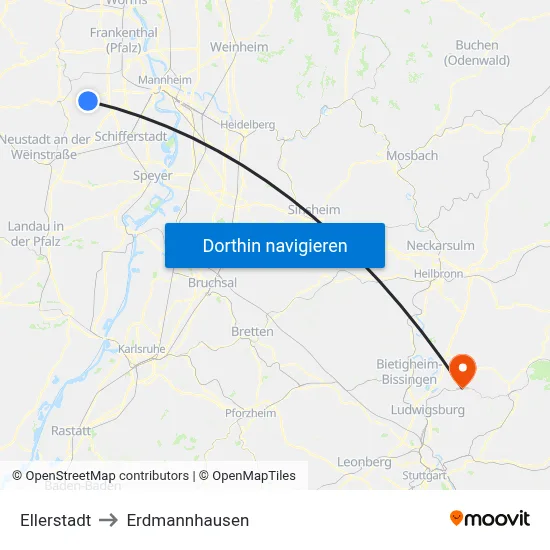Ellerstadt to Erdmannhausen map