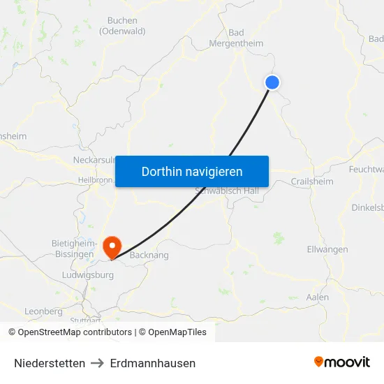 Niederstetten to Erdmannhausen map