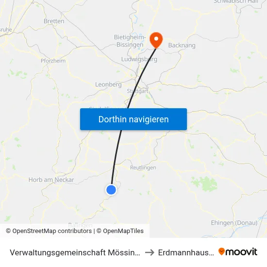 Verwaltungsgemeinschaft Mössingen to Erdmannhausen map