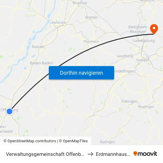 Verwaltungsgemeinschaft Offenburg to Erdmannhausen map