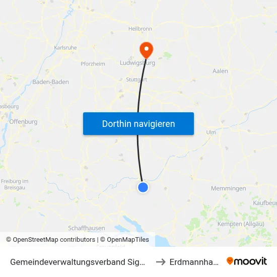 Gemeindeverwaltungsverband Sigmaringen to Erdmannhausen map