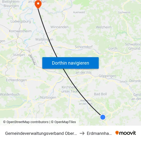Gemeindeverwaltungsverband Oberes Filstal to Erdmannhausen map