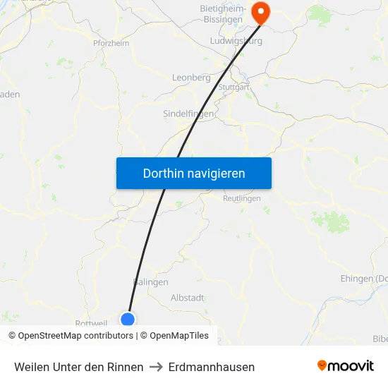 Weilen Unter den Rinnen to Erdmannhausen map