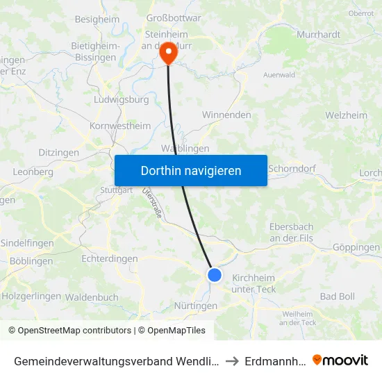 Gemeindeverwaltungsverband Wendlingen am Neckar to Erdmannhausen map