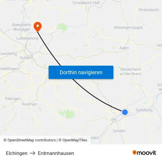 Elchingen to Erdmannhausen map