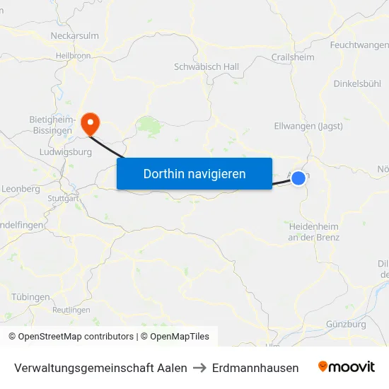 Verwaltungsgemeinschaft Aalen to Erdmannhausen map