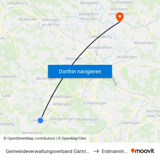 Gemeindeverwaltungsverband Gärtringen/Ehningen to Erdmannhausen map