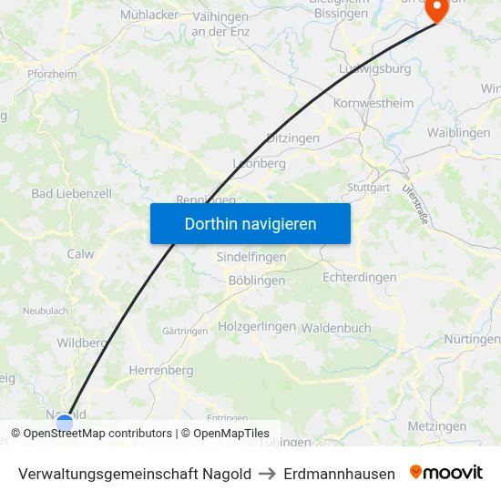 Verwaltungsgemeinschaft Nagold to Erdmannhausen map